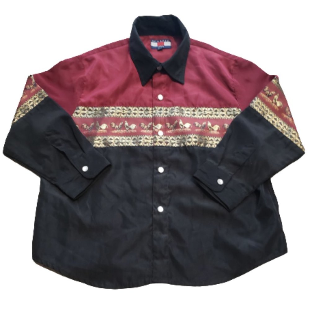 Scorpio USA Button Up Shirt Long Sleeve Gold Rooster Western Youth 2XL Pre-owned